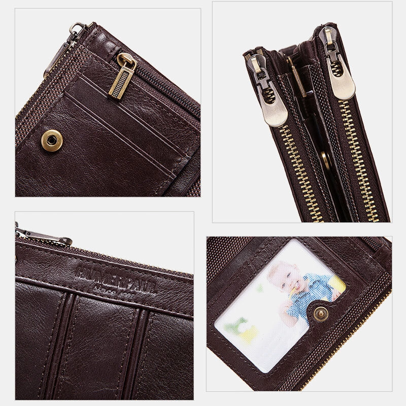 Men Genuine Leather Bifold RFID Anti-theft Multi-card Slot Retro ID Wallets Card Holder Money Clip Coin Purse Women Wallet