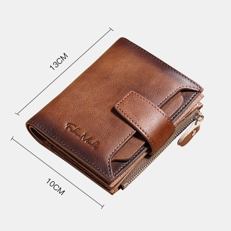 Men Genuine Leather Bifold RFID-Blocking 18 Card Slot Retro Large Capacity Foldable Card Holder Wallet Coin Purse Driver's License Wallet