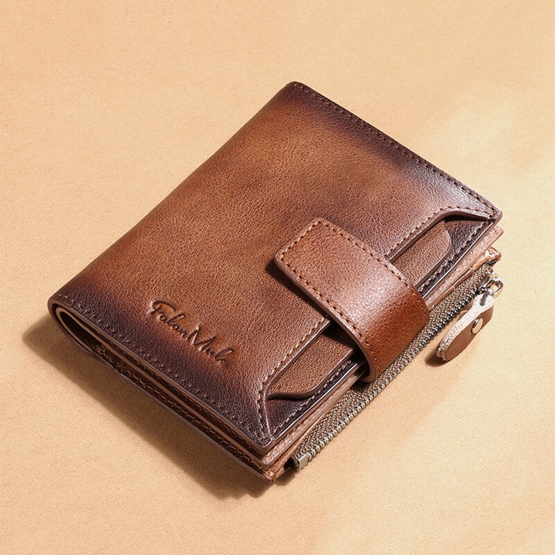 Men Genuine Leather Bifold RFID-Blocking 18 Card Slot Retro Large Capacity Foldable Card Holder Wallet Coin Purse Driver's License Wallet