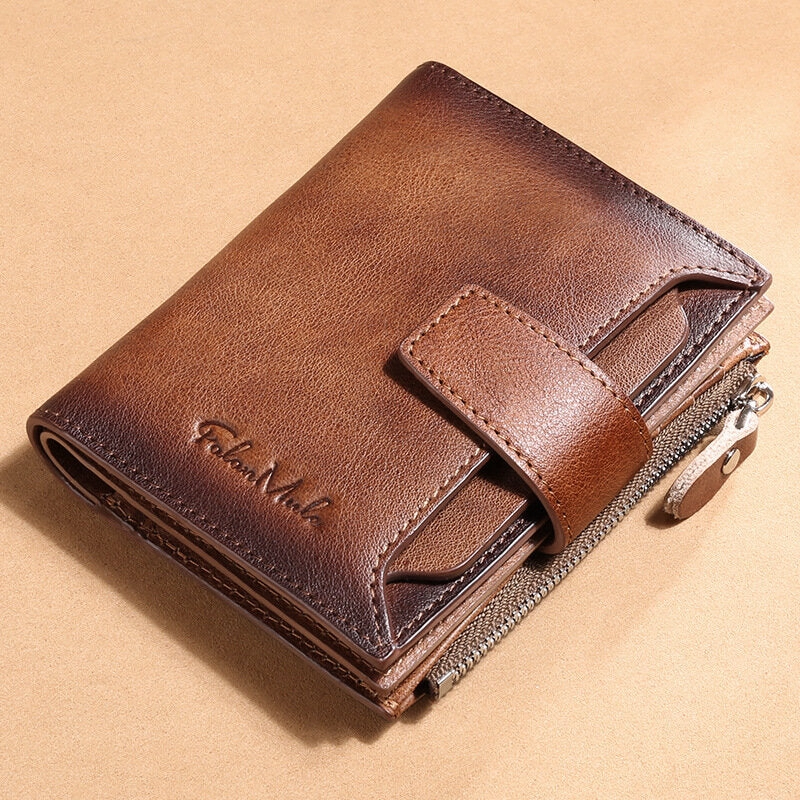 Men Genuine Leather Bifold RFID-Blocking 18 Card Slot Retro Large Capacity Foldable Card Holder Wallet Coin Purse Driver's License Wallet