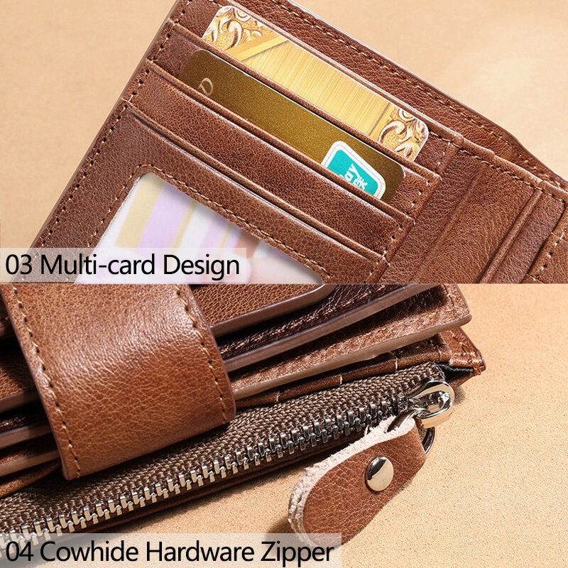Men Genuine Leather Bifold RFID-Blocking 18 Card Slot Retro Large Capacity Foldable Card Holder Wallet Coin Purse Driver's License Wallet