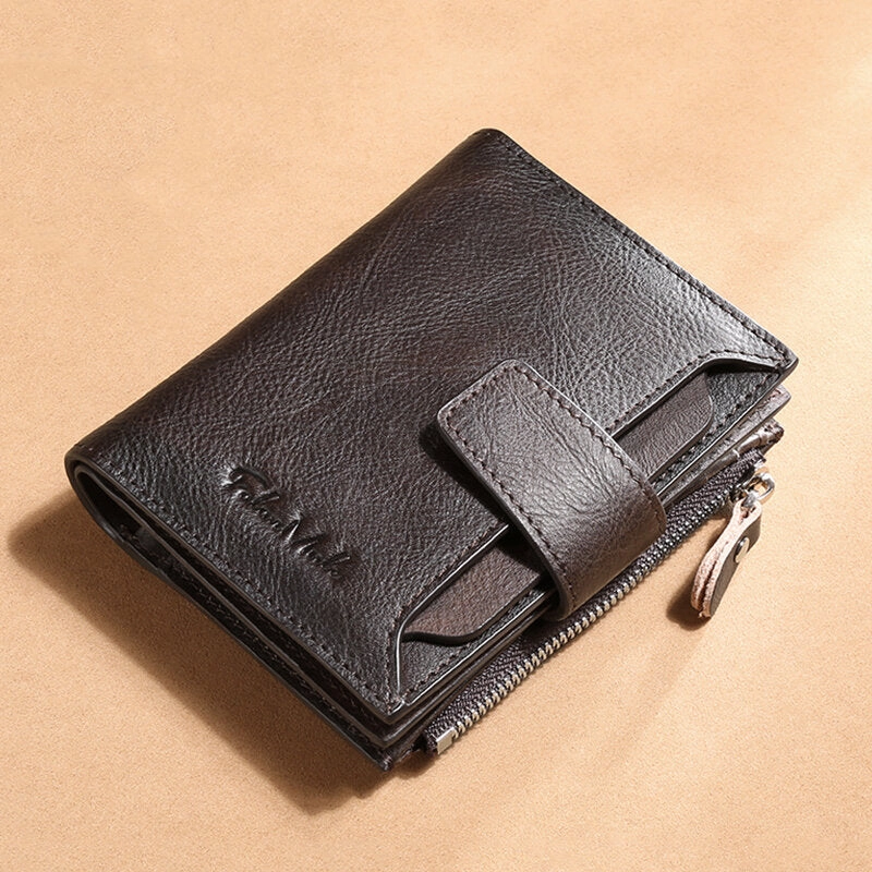 Men Genuine Leather Bifold RFID-Blocking 18 Card Slot Retro Large Capacity Foldable Card Holder Wallet Coin Purse Driver's License Wallet