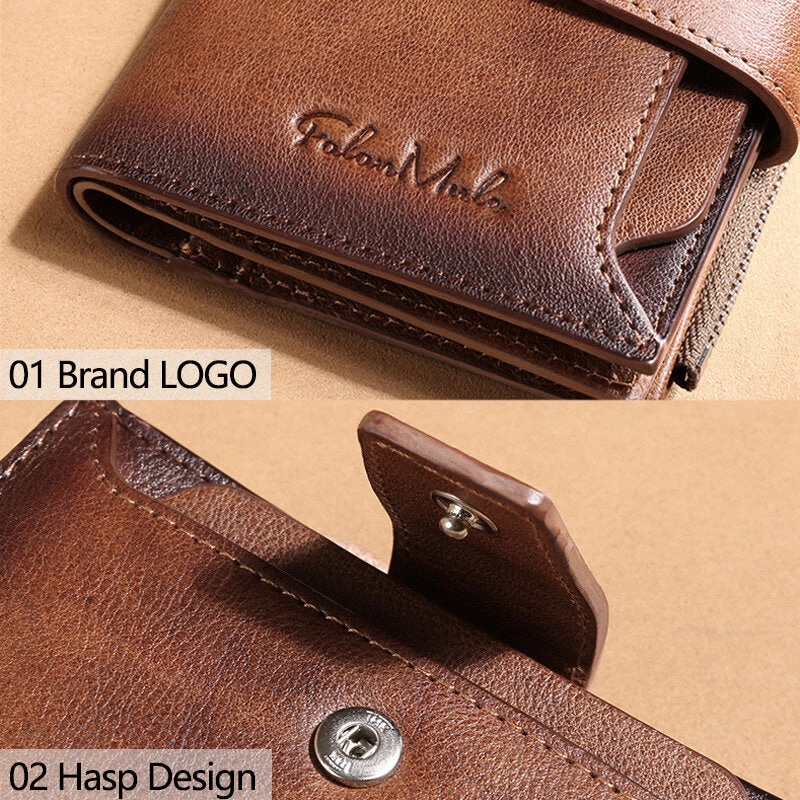 Men Genuine Leather Bifold RFID-Blocking 18 Card Slot Retro Large Capacity Foldable Card Holder Wallet Coin Purse Driver's License Wallet