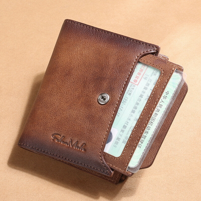 Men Genuine Leather Bifold RFID-Blocking 18 Card Slot Retro Large Capacity Foldable Card Holder Wallet Coin Purse Driver's License Wallet