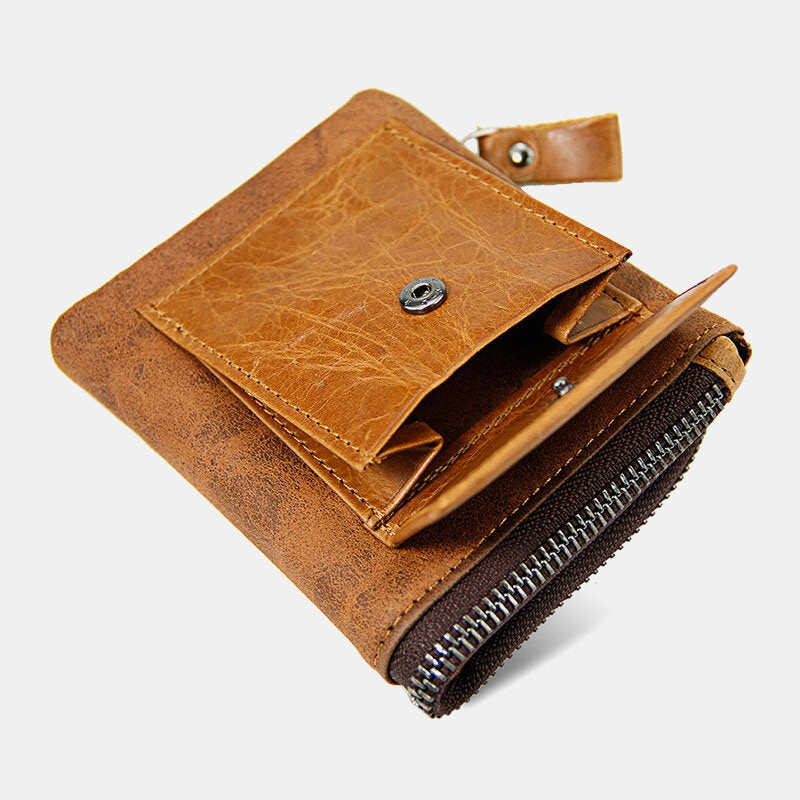 Men Genuine Leather Multifunction Retro Bifold Multi-card Slot Card Holder Coin Purse Wallet Money Clip