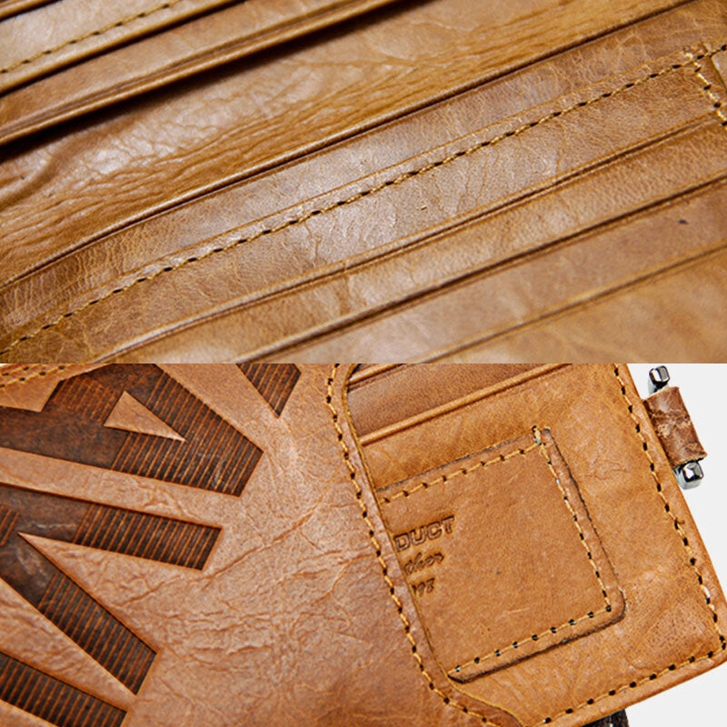 Men Genuine Leather Multifunction Retro Bifold Multi-card Slot Card Holder Coin Purse Wallet Money Clip