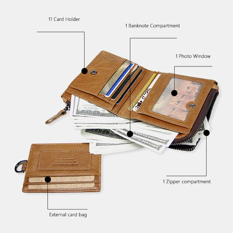 Men Genuine Leather Multifunction Retro Bifold Multi-card Slot Card Holder Coin Purse Wallet Money Clip