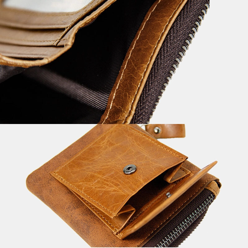 Men Genuine Leather Multifunction Retro Bifold Multi-card Slot Card Holder Coin Purse Wallet Money Clip