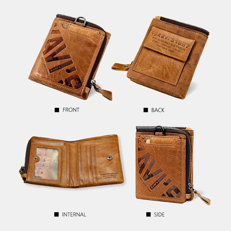 Men Genuine Leather Multifunction Retro Bifold Multi-card Slot Card Holder Coin Purse Wallet Money Clip