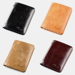 Men Genuine Leather Retro Bifold Thick RFID Anti-theft Card Holder Coin Purse Money Clip Cowhide Wallet