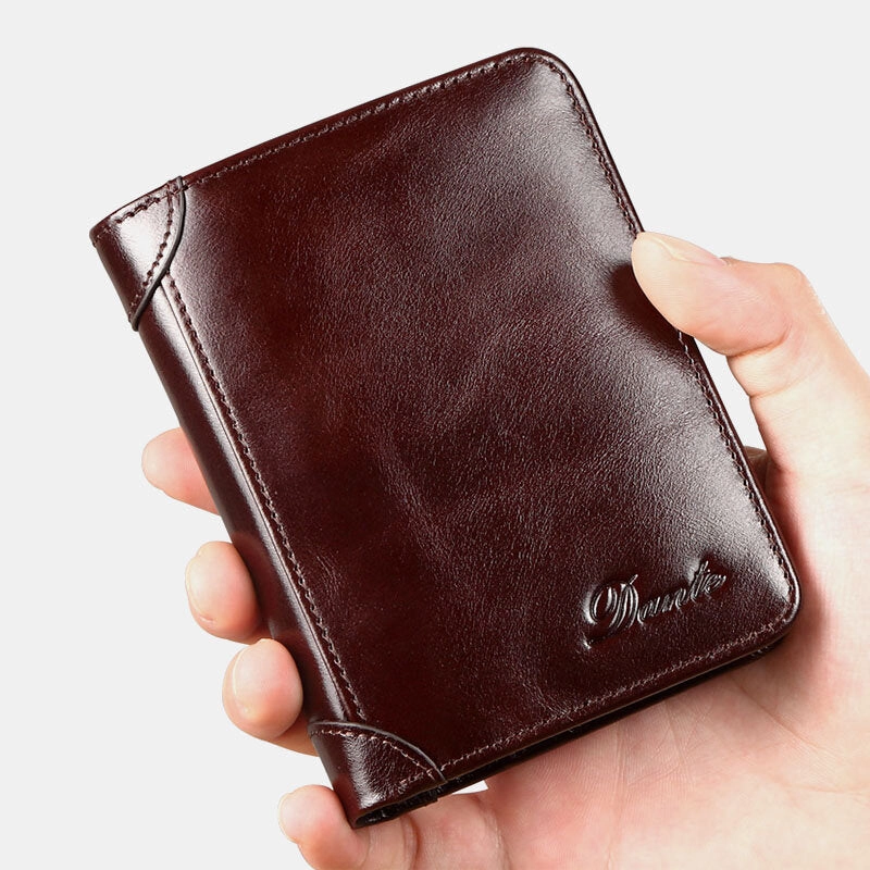 Men Genuine Leather Retro Bifold Thick RFID Anti-theft Card Holder Coin Purse Money Clip Cowhide Wallet