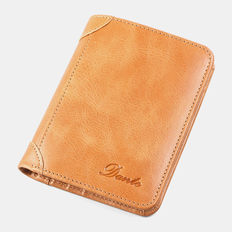Men Genuine Leather Retro Bifold Thick RFID Anti-theft Card Holder Coin Purse Money Clip Cowhide Wallet