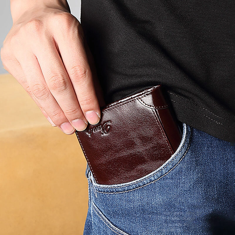 Men Genuine Leather Retro Bifold Thick RFID Anti-theft Card Holder Coin Purse Money Clip Cowhide Wallet