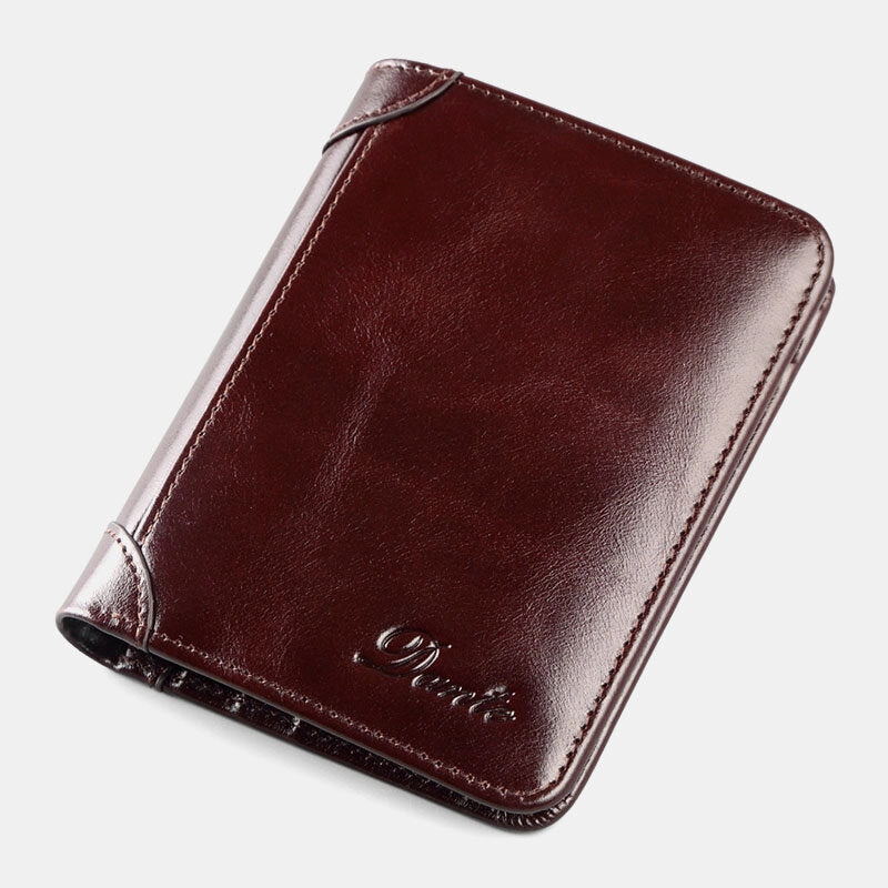 Men Genuine Leather Retro Bifold Thick RFID Anti-theft Card Holder Coin Purse Money Clip Cowhide Wallet