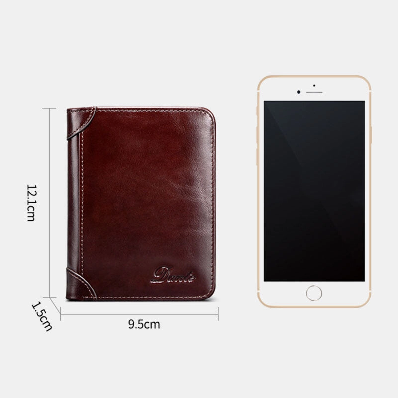 Men Genuine Leather Retro Bifold Thick RFID Anti-theft Card Holder Coin Purse Money Clip Cowhide Wallet