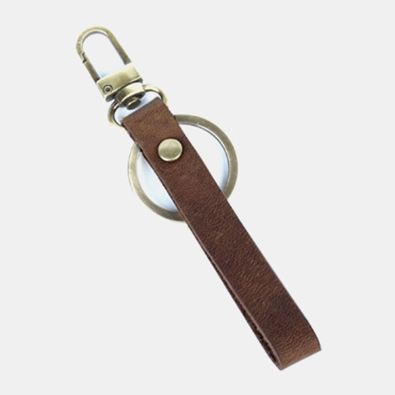 Men Genuine Leather Retro Mini License Card Wallet Card Case With Keychain Ring