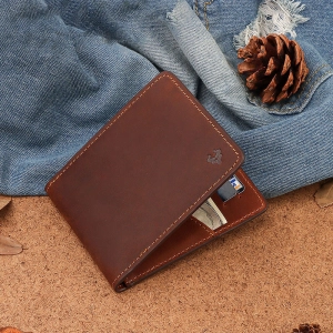 Men Genuine Leather RFID Anti-theft Foldable Retro Business Ultra-thin Card Holder Wallet