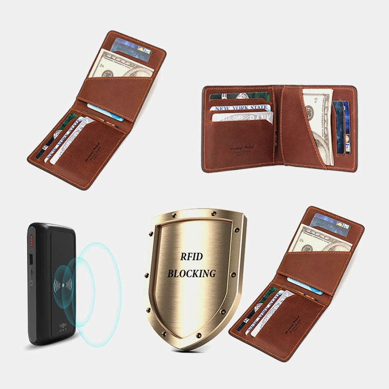 Men Genuine Leather RFID Anti-theft Foldable Retro Business Ultra-thin Card Holder Wallet