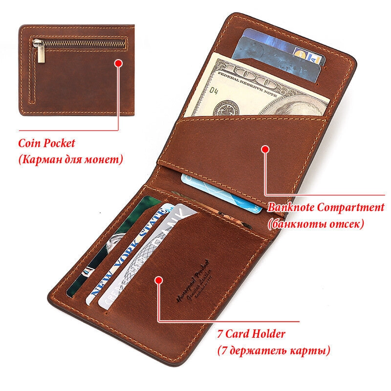 Men Genuine Leather RFID Anti-theft Foldable Retro Business Ultra-thin Card Holder Wallet