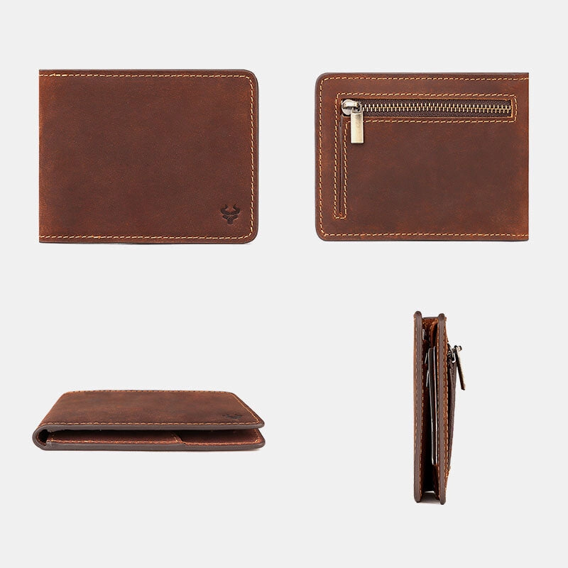 Men Genuine Leather RFID Anti-theft Foldable Retro Business Ultra-thin Card Holder Wallet