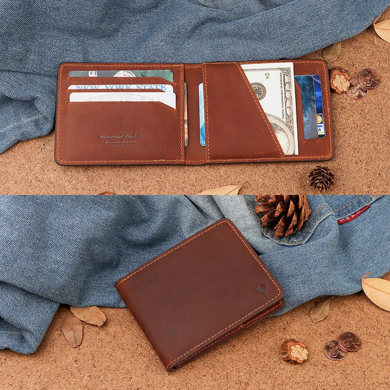 Men Genuine Leather RFID Anti-theft Foldable Retro Business Ultra-thin Card Holder Wallet