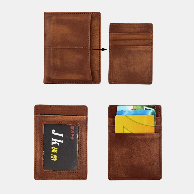 Men Genuine Leather RFID Anti-theft Made-old Business Retro Multi-slot Card Holder Wallet