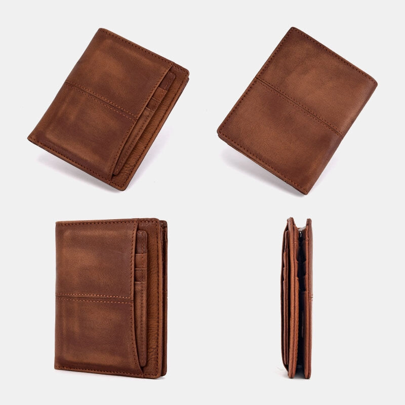 Men Genuine Leather RFID Anti-theft Made-old Business Retro Multi-slot Card Holder Wallet