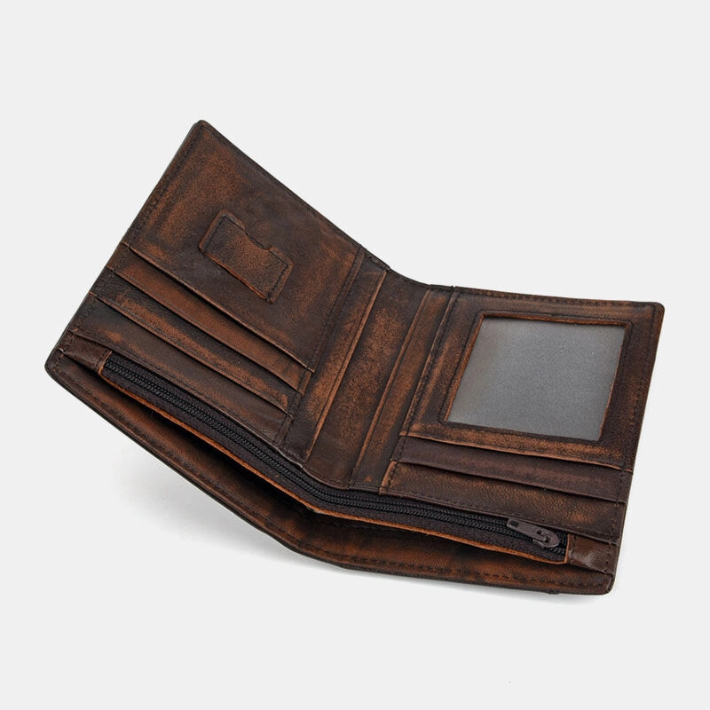Men Genuine Leather RFID Anti-theft Made-old Business Retro Multi-slot Card Holder Wallet