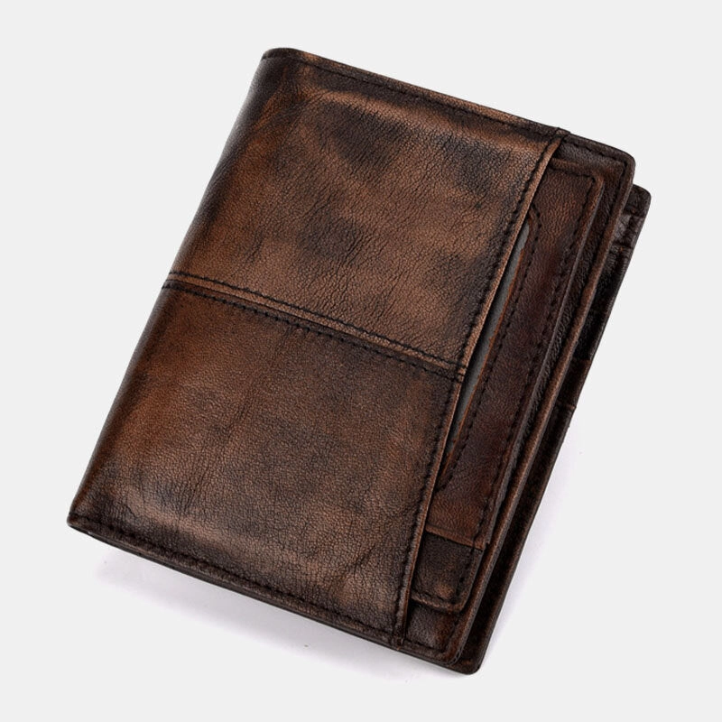 Men Genuine Leather RFID Anti-theft Made-old Business Retro Multi-slot Card Holder Wallet