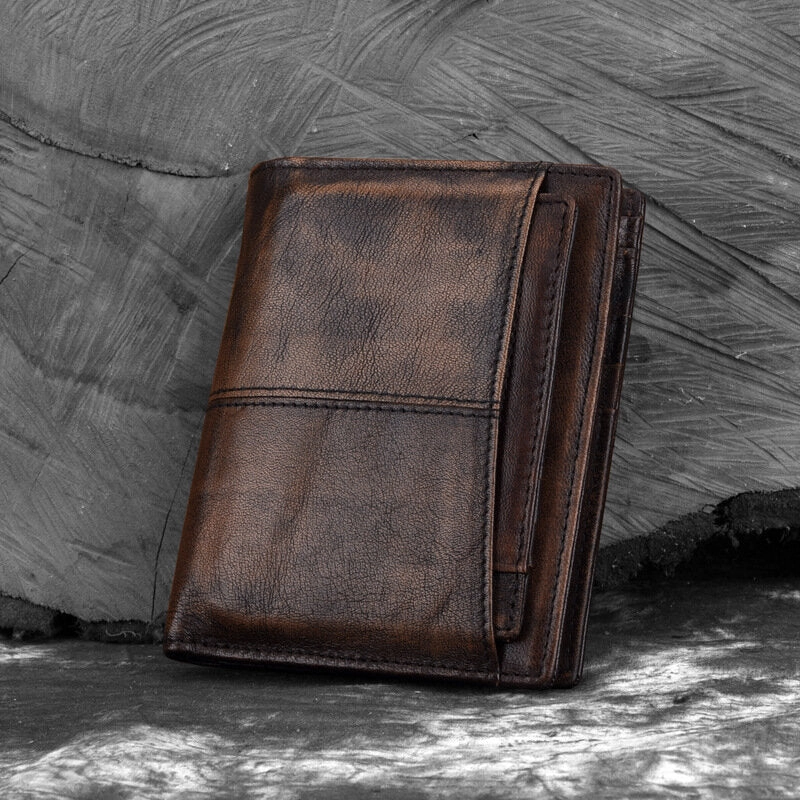 Men Genuine Leather RFID Anti-theft Made-old Business Retro Multi-slot Card Holder Wallet