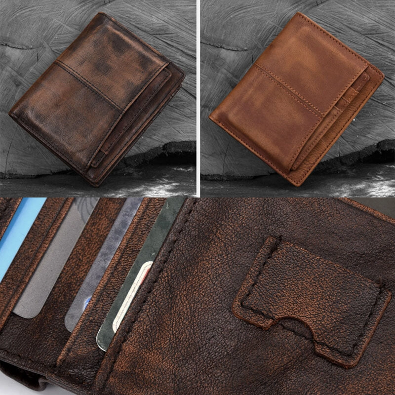 Men Genuine Leather RFID Anti-theft Made-old Business Retro Multi-slot Card Holder Wallet