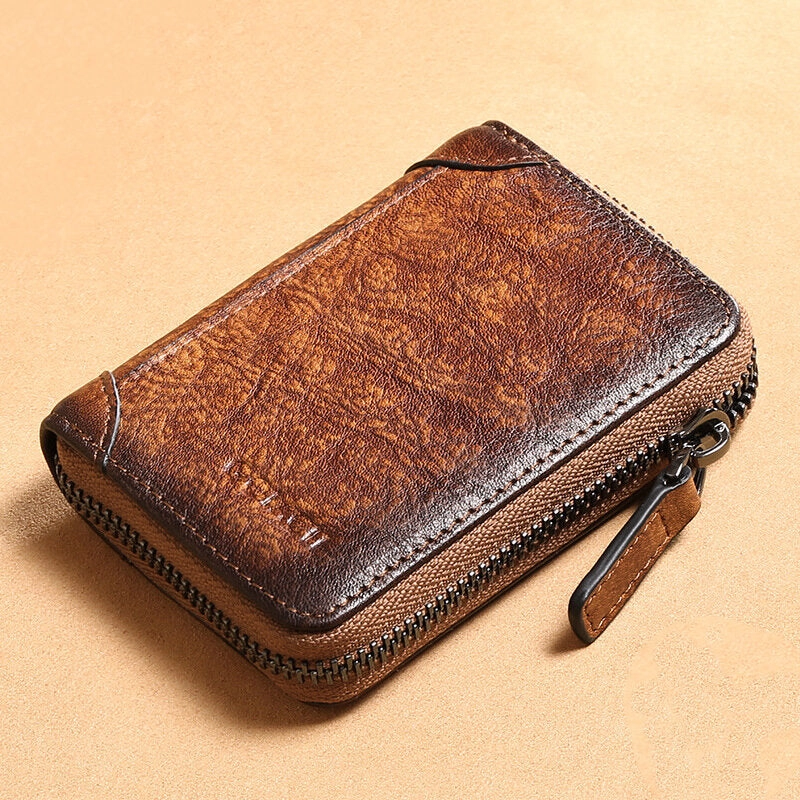 Men Genuine Leather RFID Anti-theft Multi-slot Retro Large Capacity Foldable Card Holder Wallet