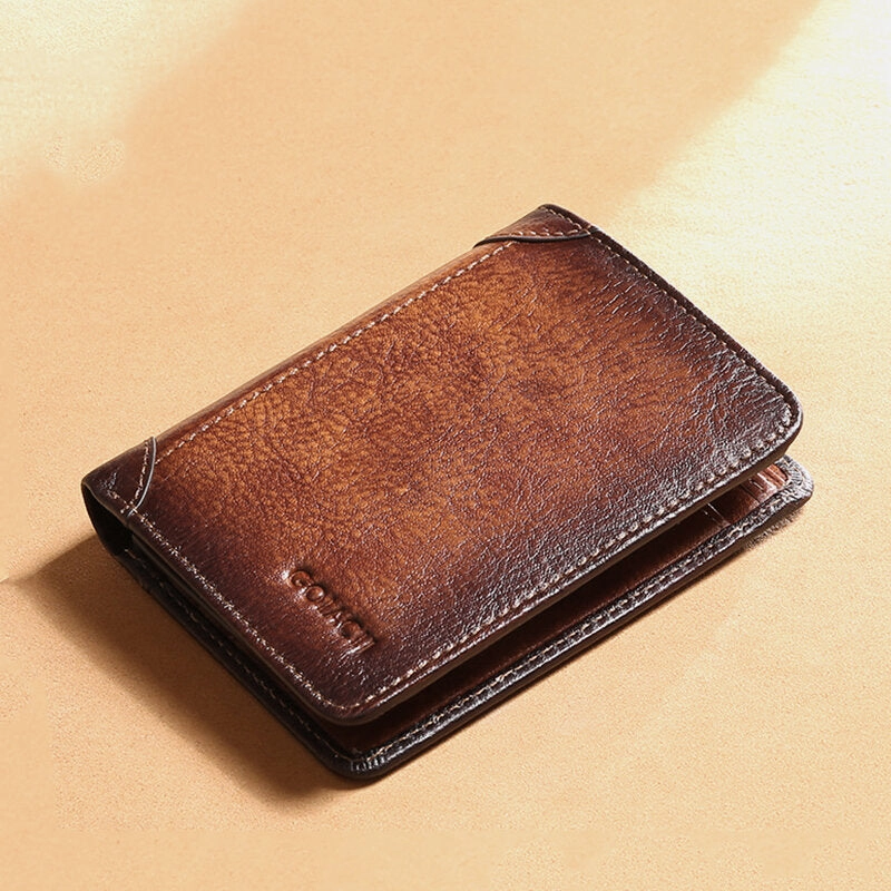 Men Genuine Leather RFID Anti-theft Multifunction Retro Large Capacity Foldable Card Holder Wallet