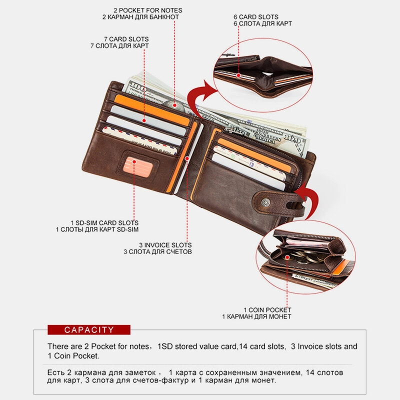 Men Genuine Leather RFID Anti-theft Retro Business Multi Card Slot Leather Card Holder Wallet