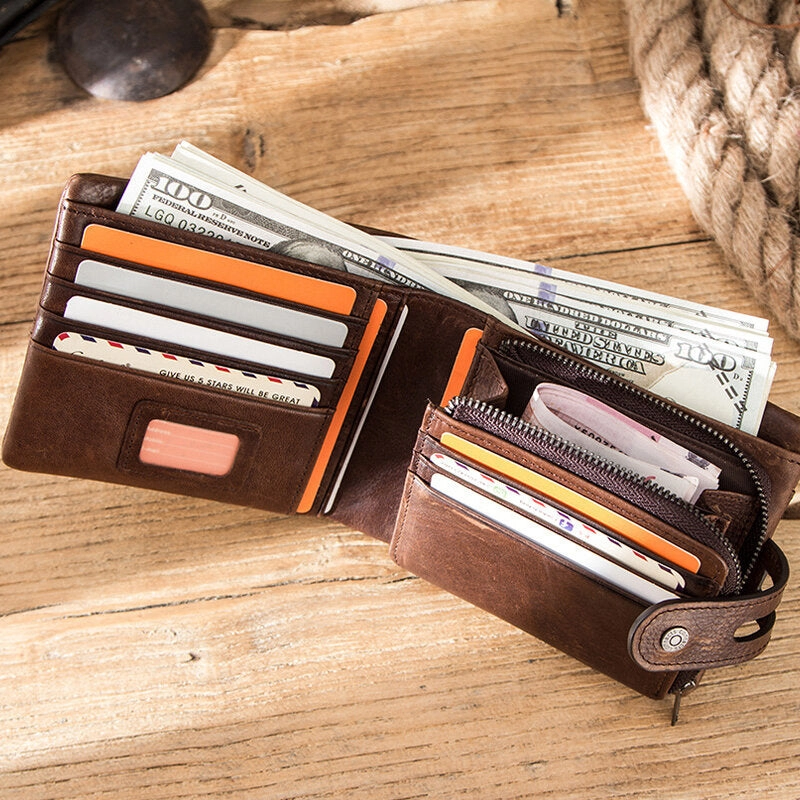 Men Genuine Leather RFID Anti-theft Retro Business Multi Card Slot Leather Card Holder Wallet