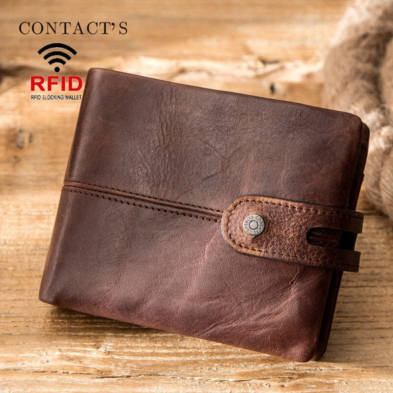 Men Genuine Leather RFID Anti-theft Retro Business Multi Card Slot Leather Card Holder Wallet