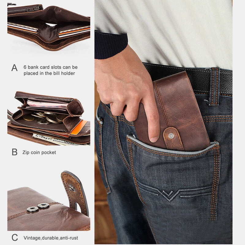 Men Genuine Leather RFID Anti-theft Retro Business Multi Card Slot Leather Card Holder Wallet
