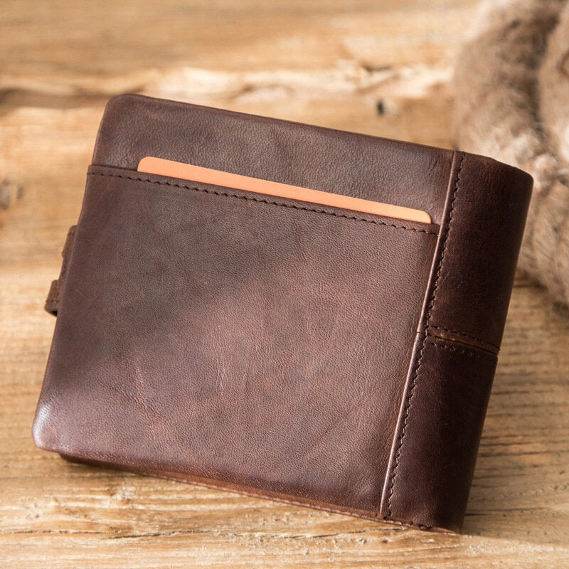 Men Genuine Leather RFID Anti-theft Retro Business Multi Card Slot Leather Card Holder Wallet