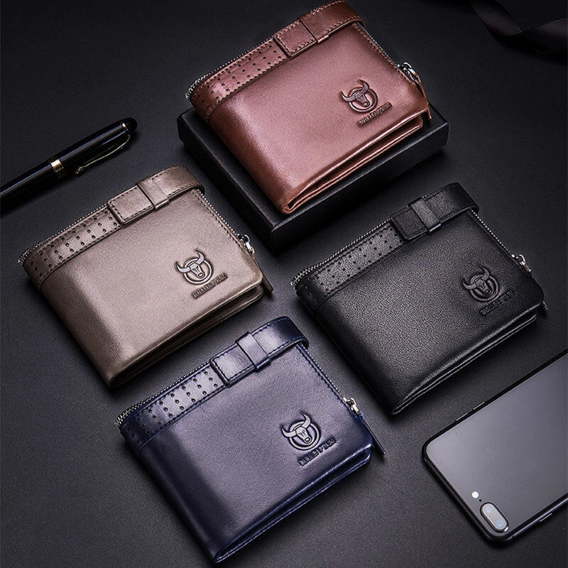 Men Genuine Leather RFID Anti-theftRetro Business Multi Card Slot Leather Card Holder Wallet