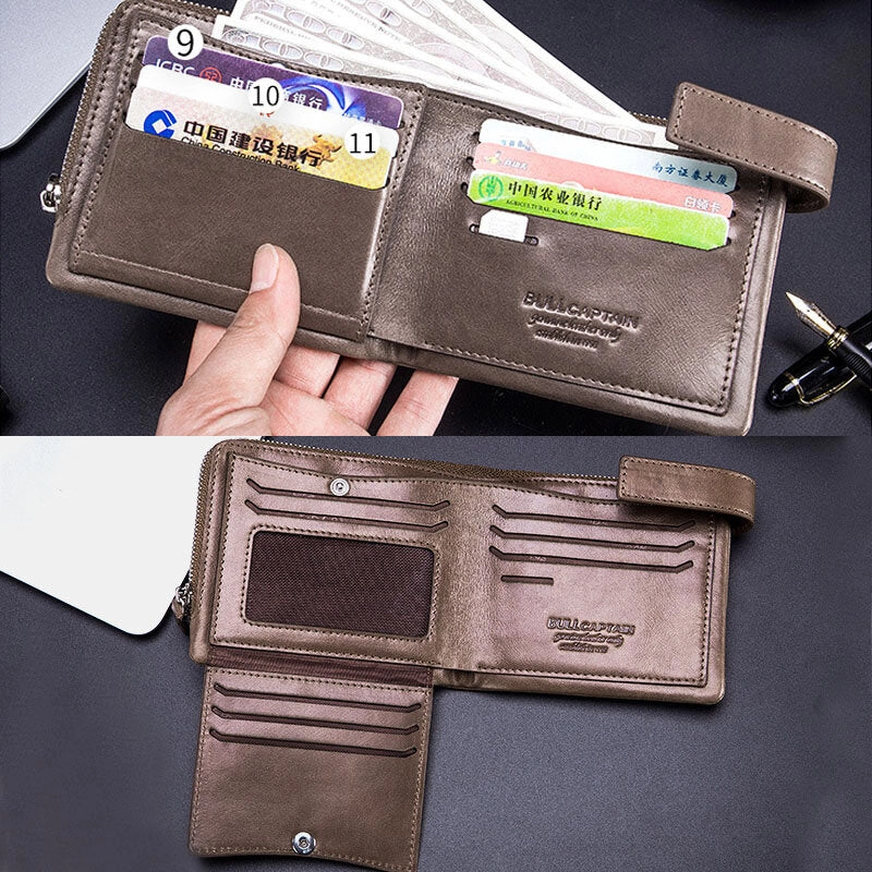 Men Genuine Leather RFID Anti-theftRetro Business Multi Card Slot Leather Card Holder Wallet