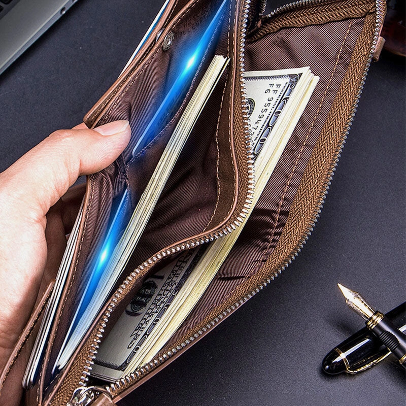 Men Genuine Leather RFID Anti-theftRetro Business Multi Card Slot Leather Card Holder Wallet