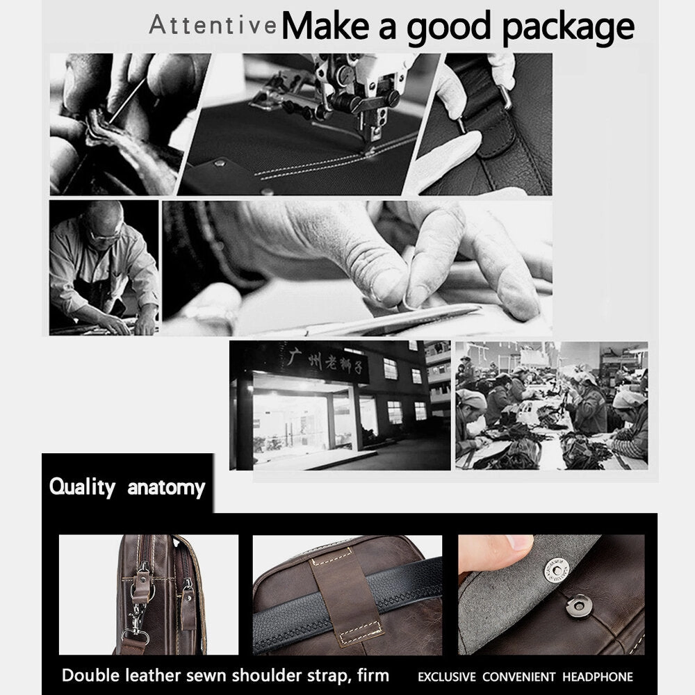 Men Genuine Leather Wear-resistant Large Capacity Vintage Cowhide Crossbody Bags Shoulder Bag Single Bag