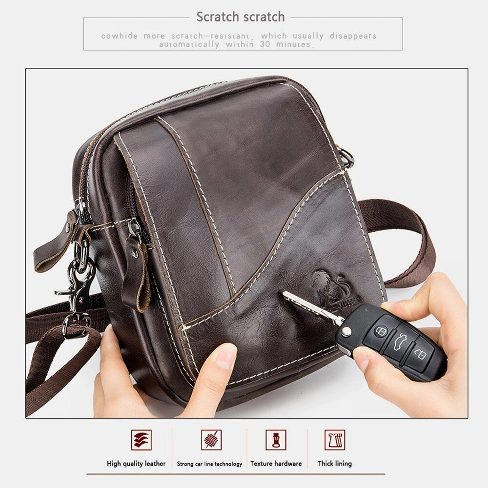 Men Genuine Leather Wear-resistant Large Capacity Vintage Cowhide Crossbody Bags Shoulder Bag Single Bag