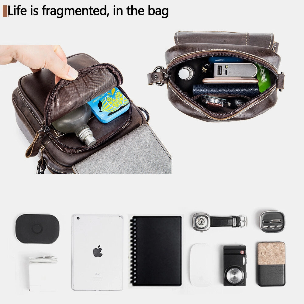 Men Genuine Leather Wear-resistant Large Capacity Vintage Cowhide Crossbody Bags Shoulder Bag Single Bag
