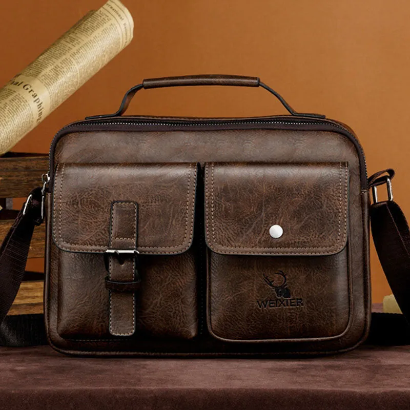 Men Horizontal Large Capacity PU Leather Crossbody Bags Waterproof Wear-resistant Messenger Bag Shoulder Bag Handbag