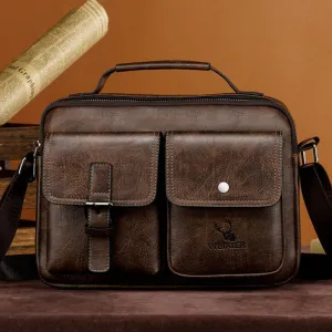 Men Horizontal Large Capacity PU Leather Crossbody Bags Waterproof Wear-resistant Messenger Bag Shoulder Bag Handbag