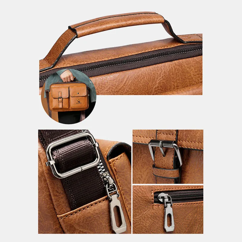 Men Horizontal Large Capacity PU Leather Crossbody Bags Waterproof Wear-resistant Messenger Bag Shoulder Bag Handbag