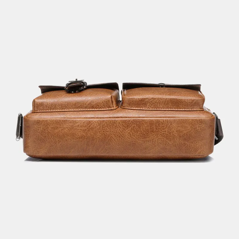 Men Horizontal Large Capacity PU Leather Crossbody Bags Waterproof Wear-resistant Messenger Bag Shoulder Bag Handbag