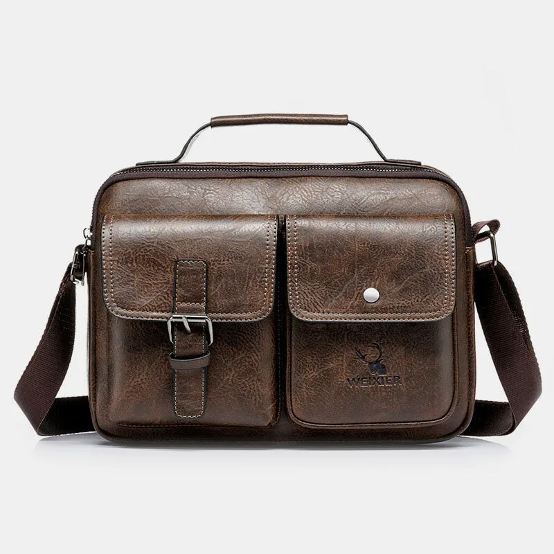 Men Horizontal Large Capacity PU Leather Crossbody Bags Waterproof Wear-resistant Messenger Bag Shoulder Bag Handbag