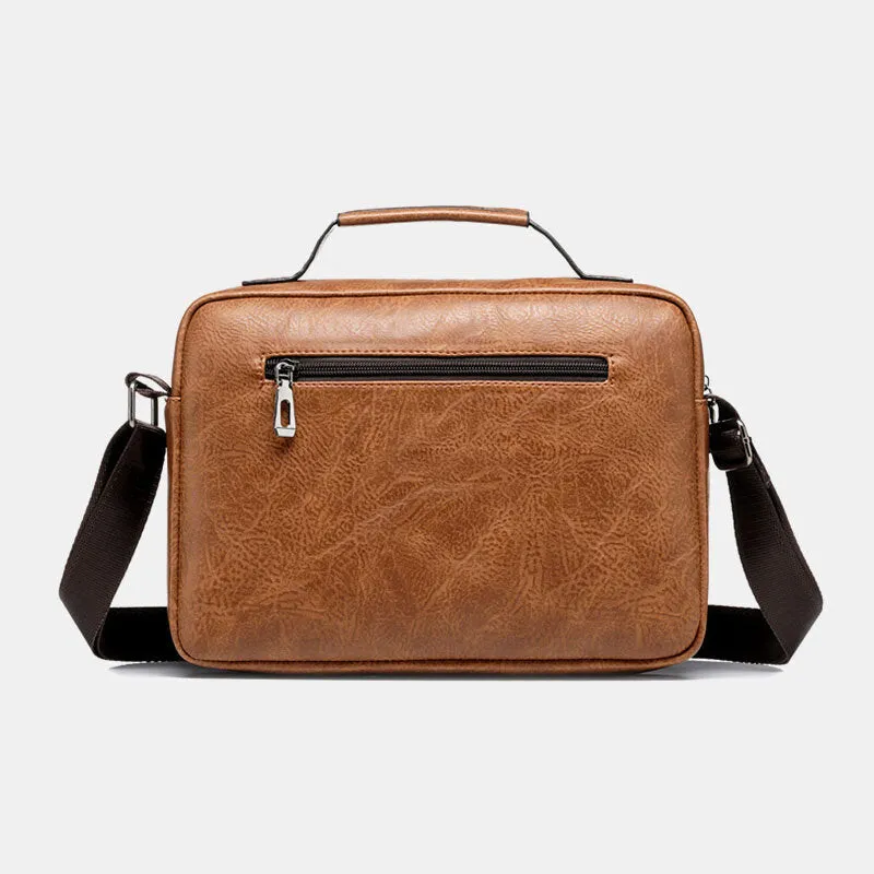 Men Horizontal Large Capacity PU Leather Crossbody Bags Waterproof Wear-resistant Messenger Bag Shoulder Bag Handbag